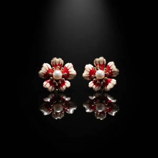 Red_&_White_Enamel_Floral_Stud_Earrings_with_Pearl_Center_|_Designer_Statement_Flower_Earrings_for_Women