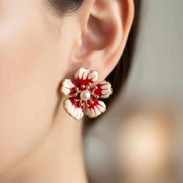 Red_&_White_Enamel_Floral_Stud_Earrings_with_Pearl_Center_|_Designer_Statement_Flower_Earrings_for_Women