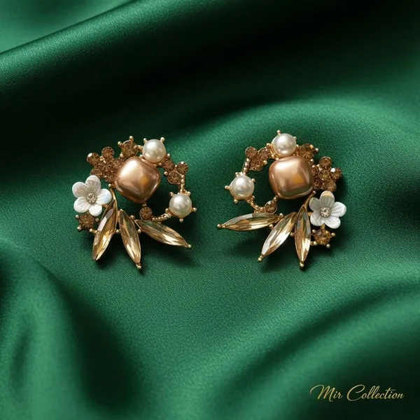 Champagne_Crystal_&_Pearl_Floral_Stud_Earrings_|_Gold_Plated_Designer_Statement_Earrings_For_Women_&_Girls_|_Wedding_&_Party_Wear