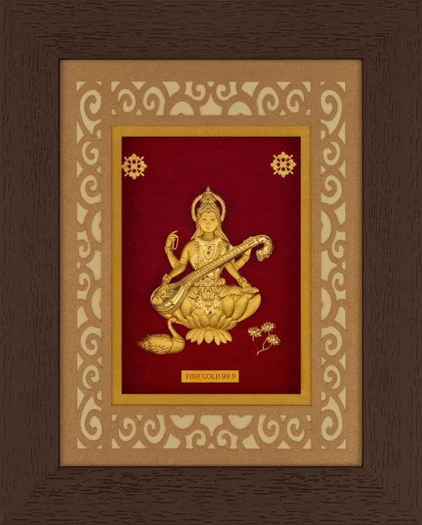 24K_Fine_Gold_Foil_Goddess_Saraswati_Wall_Frame_Religious_Decor_With_Wooden_Finish