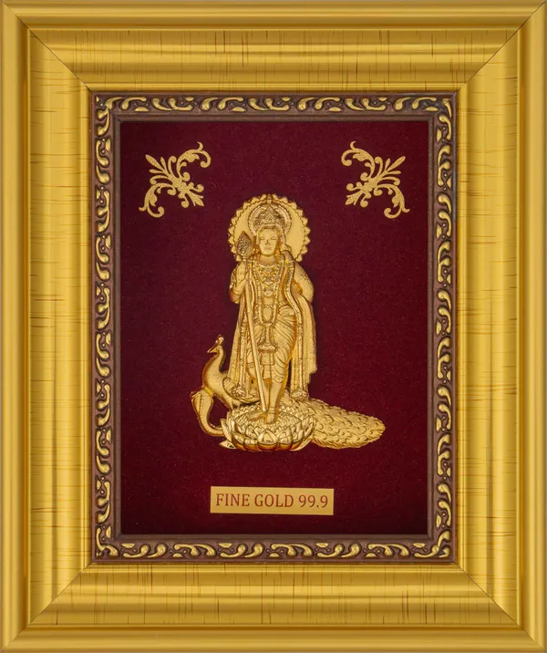 Fine_Gold_Framed_Religious_Artwork_Krishna_With_Peacock