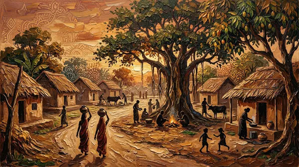 Muralkart_Traditional_Indian_Village_Scene_Canvas_Art_Print