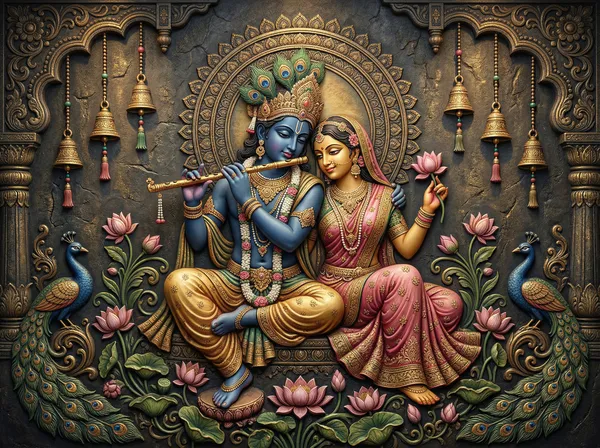 Muralkart_Radha_Krishna_3D_Wall_Art_-_Decorative_Relief_Sculpture_With_Peacock_Motif
