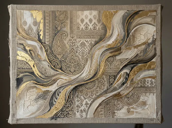 Muralkart_Abstract_Flowing_Art_Canvas_With_Paisley_Pattern_-_Gold_And_Beige_Textured_Wall_Decor