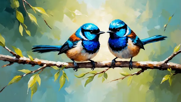 Muralkart_Two_Blue_Birds_On_Branch_-_Artistic_Painting_Print