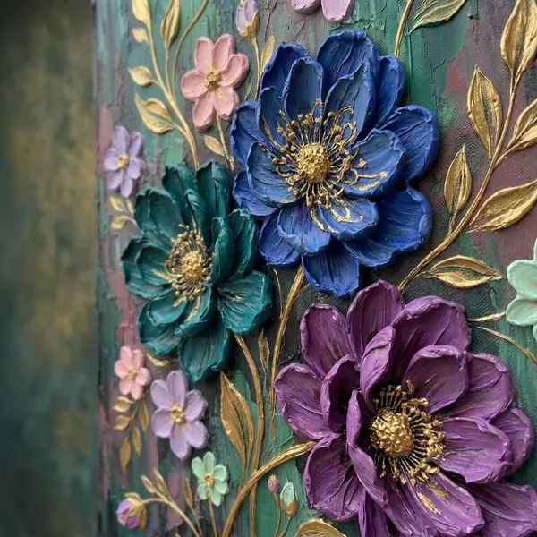 Muralkart_3D_Textured_Floral_Art_Canvas_-_Blue_And_Purple_Blooms_With_Golden_Leaves