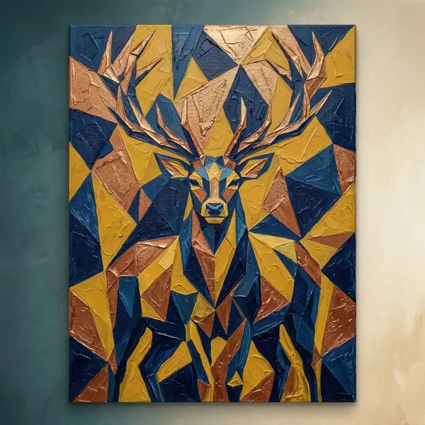Muralkart_Geometric_Deer_Wall_Art_-_Abstract_Blue_And_Gold_Canvas_Painting