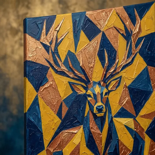 Muralkart_Geometric_Deer_Wall_Art_-_Abstract_Blue_And_Gold_Canvas_Painting