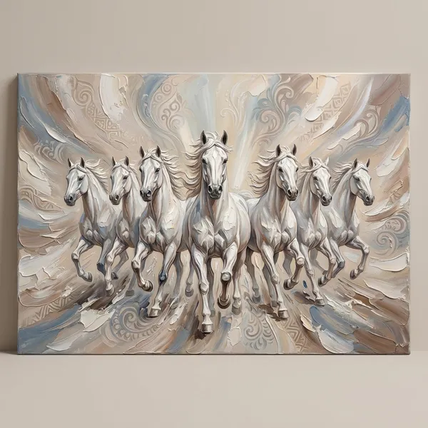 Muralkart_Seven_Running_White_Horses_Canvas_Wall_Art_Painting