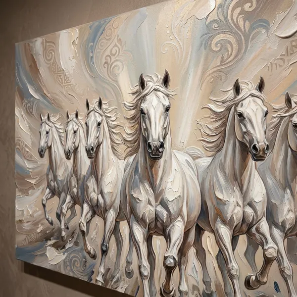 Muralkart_Seven_Running_White_Horses_Canvas_Wall_Art_Painting