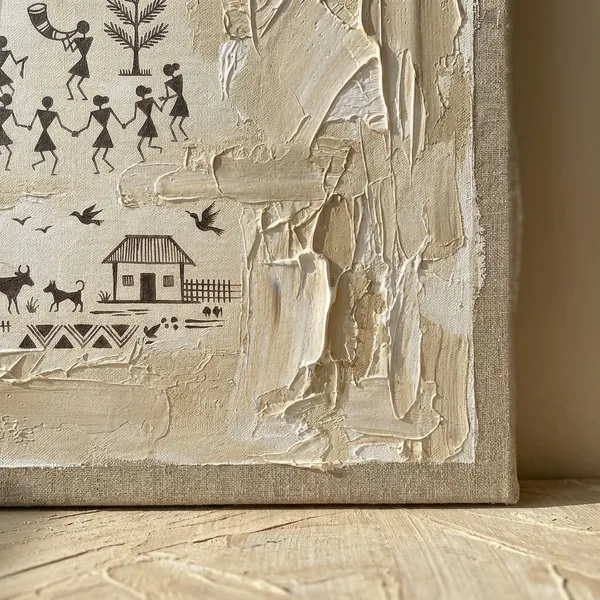 Muralkart_Warli_Art_Painting_With_Textured_Canvas_And_Tribal_Folk_Theme