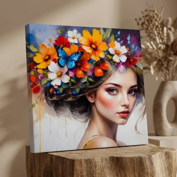 Muralkart_Vibrant_Floral_Crown_Portrait_Art_Print