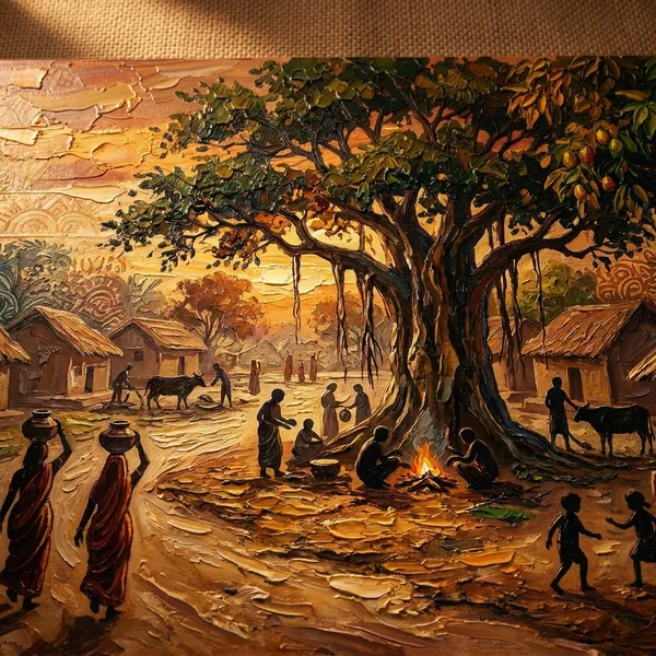 Muralkart_Traditional_Indian_Village_Scene_Canvas_Art_Print