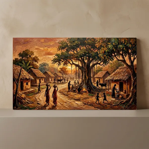 Muralkart_Traditional_Indian_Village_Scene_Canvas_Art_Print
