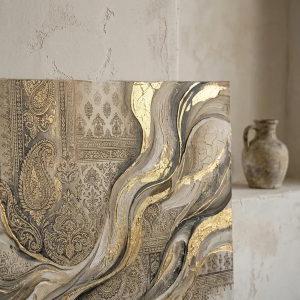 Muralkart_Abstract_Flowing_Art_Canvas_With_Paisley_Pattern_-_Gold_And_Beige_Textured_Wall_Decor