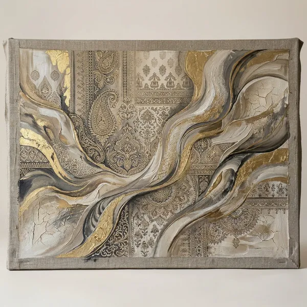 Muralkart_Abstract_Flowing_Art_Canvas_With_Paisley_Pattern_-_Gold_And_Beige_Textured_Wall_Decor