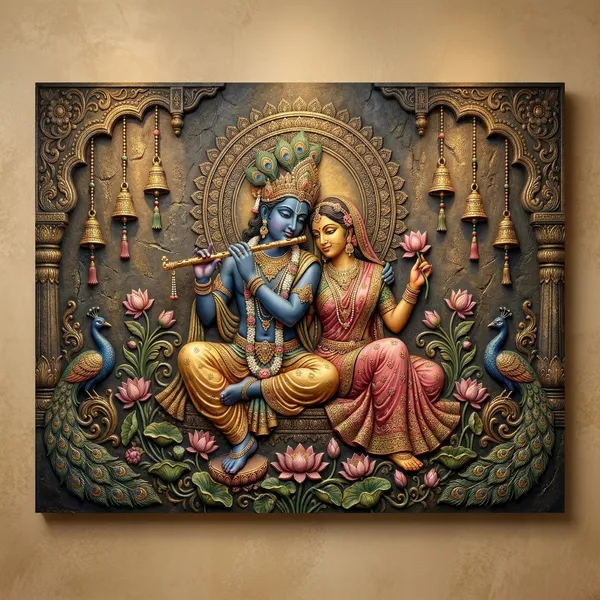 Muralkart_Radha_Krishna_3D_Wall_Art_-_Decorative_Relief_Sculpture_With_Peacock_Motif