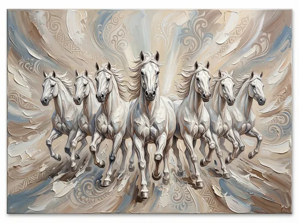 Muralkart_Seven_Running_White_Horses_Canvas_Wall_Art_Painting
