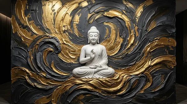 Muralkart_Buddha_Wall_Art_With_Golden_Swirl_-_Textured_3D_Relief_Painting