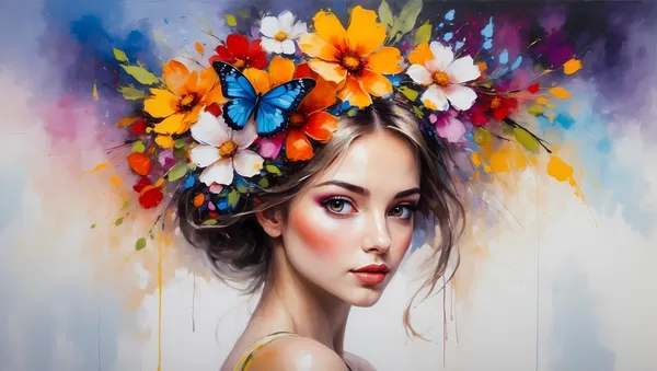Muralkart_Vibrant_Floral_Crown_Portrait_Art_Print