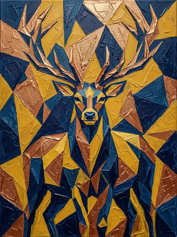 Muralkart_Geometric_Deer_Wall_Art_-_Abstract_Blue_And_Gold_Canvas_Painting
