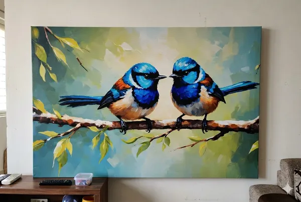 Muralkart_Two_Blue_Birds_On_Branch_-_Artistic_Painting_Print