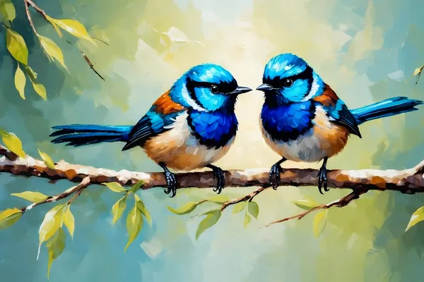 Muralkart_Two_Blue_Birds_On_Branch_-_Artistic_Painting_Print
