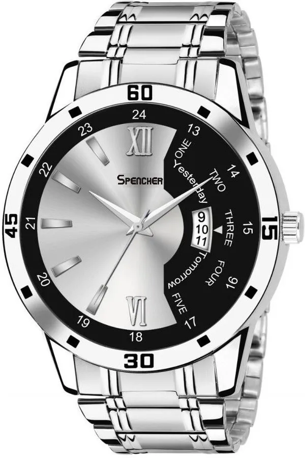 White_2252_Silver_Black_Date_Chain_Function_Analog_Watch_For_Men