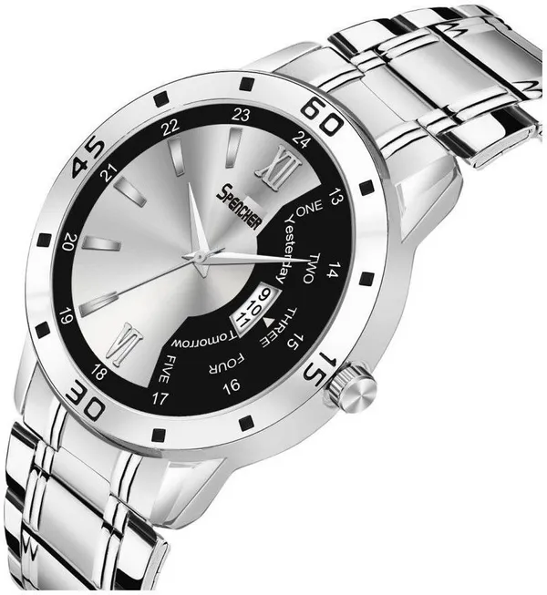 White_2252_Silver_Black_Date_Chain_Function_Analog_Watch_For_Men