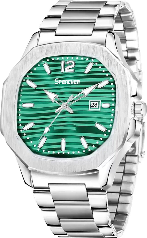 Green_Nautilus_4569_Date_Working_Square_Dial_Silver_Quartz_Mechanism_Analog_Watch_For_Men
