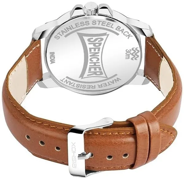 White_New_Track_Number_Dial_Day_And_Date_Brown_Strap_Analog_Watch_For_Men