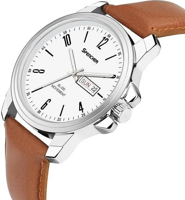 White_New_Track_Number_Dial_Day_And_Date_Brown_Strap_Analog_Watch_For_Men