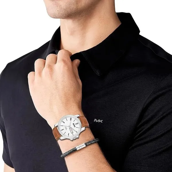 White_New_Track_Number_Dial_Day_And_Date_Brown_Strap_Analog_Watch_For_Men