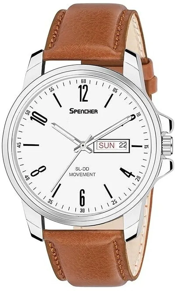 White_New_Track_Number_Dial_Day_And_Date_Brown_Strap_Analog_Watch_For_Men