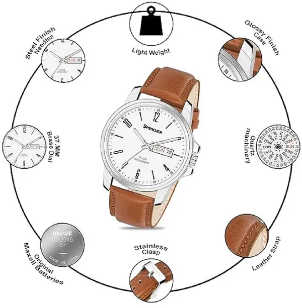 White_New_Track_Number_Dial_Day_And_Date_Brown_Strap_Analog_Watch_For_Men