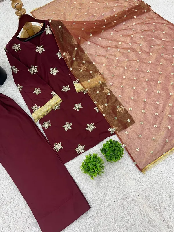Maroon_Premium_Embroidered_Georgette_Kurta_Set_For_Women