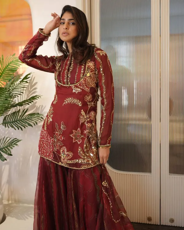 Red_Premium_Embroidered_Silk_Gharara_Suit_Set_For_Women