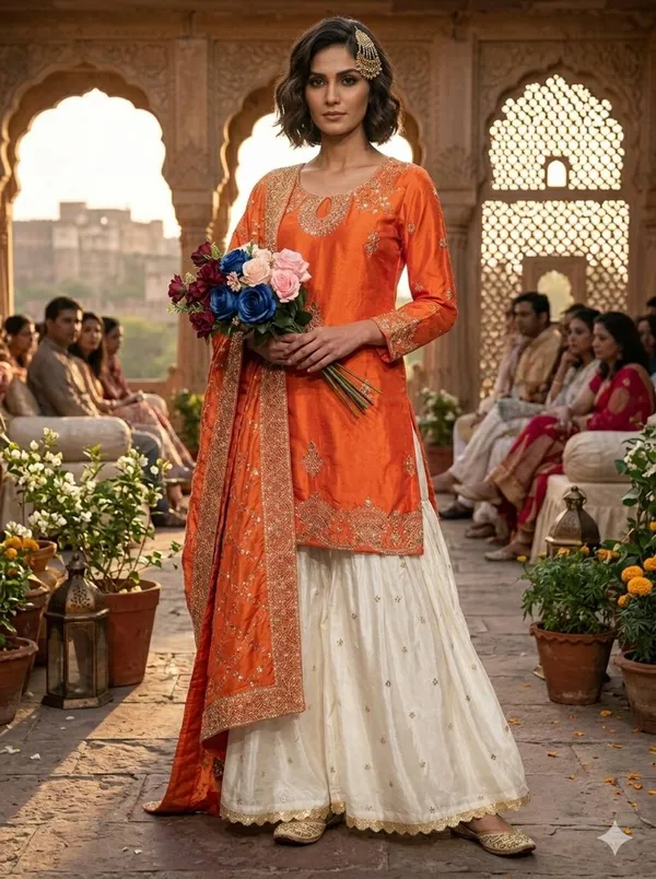 Orange_Premium_Embroidered_Georgette_Sharara_Set_For_Women