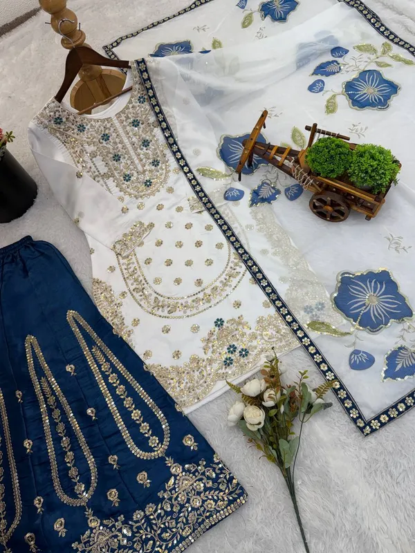 White_Premium_Embroidered_Georgette_Sharara_Suit_Set_For_Women