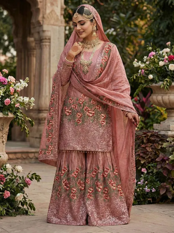 Pink_Premium_Embroidered_Georgette_Sharara_Suit_Set_For_Women