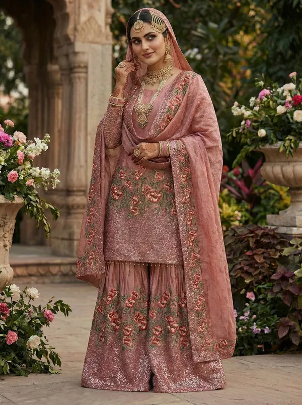 Pink_Premium_Embroidered_Georgette_Sharara_Suit_Set_For_Women