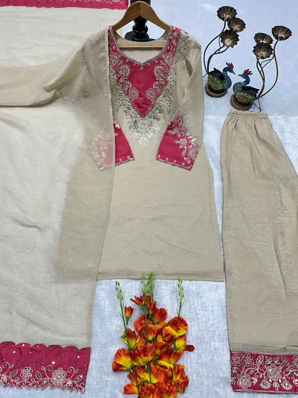 Gold_And_Pink_Premium_Embroidered_Cotton_Blend_Salwar_Suit_Set_For_Women