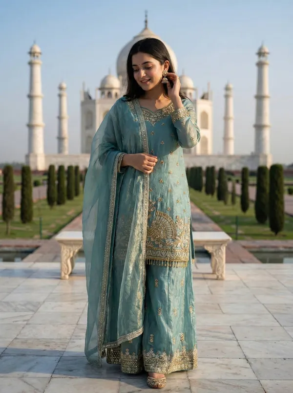 Sky_Blue_Premium_Embroidered_Silk_Blend_Sharara_Suit_Set_For_Women