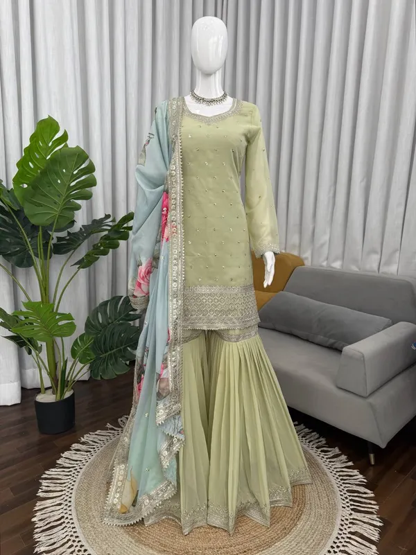 Green_Premium_Embellished_Georgette_Gharara_Suit_Set_For_Women