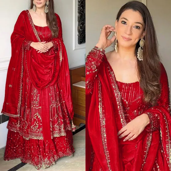 Red_Premium_Embroidered_Silk/Georgette_Anarkali_Suit_For_Women