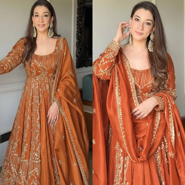 Orange_Premium_Embroidered_Georgette_Sharara_Suit_Set_For_Women