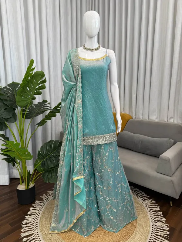 Blue_Premium_Embellished_Georgette_Kurta_Palazzo_Set_For_Women