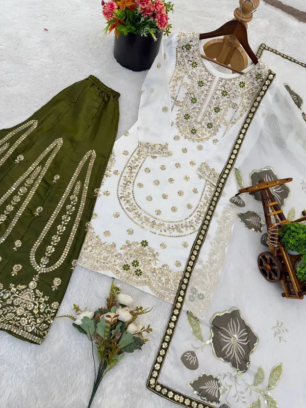 White_Premium_Embroidered_Georgette_Sharara_Suit_Set_For_Women