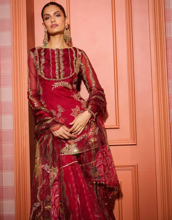 Red_Premium_Embroidered_Silk_Gharara_Suit_Set_For_Women