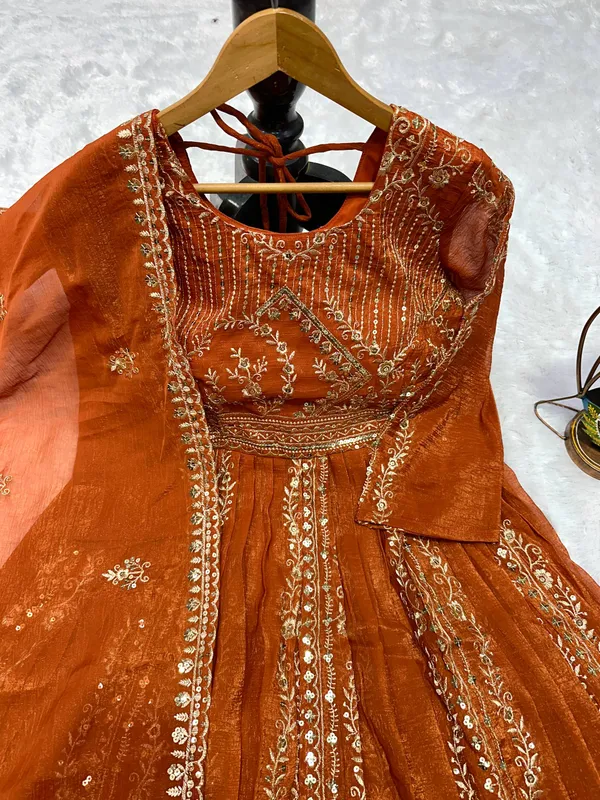 Orange_Premium_Embroidered_Georgette_Sharara_Suit_Set_For_Women